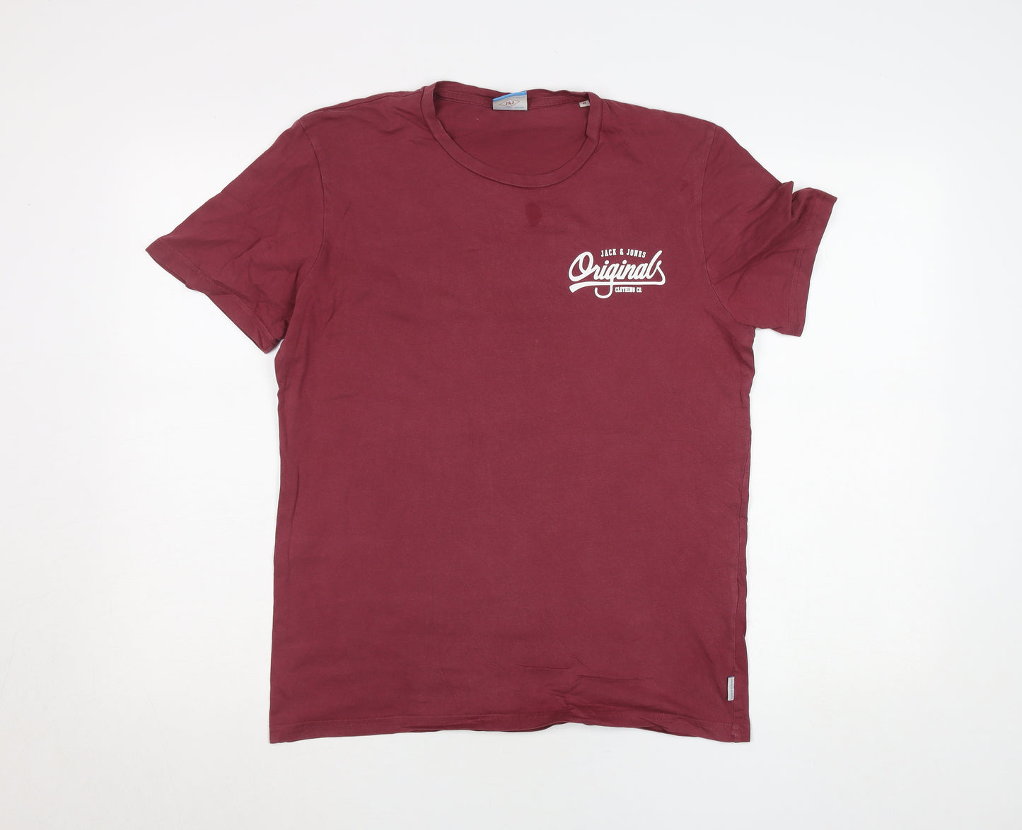 Jack & Jones Men's Red Cotton Crew Neck Short Sleeve T-Shirt Size M