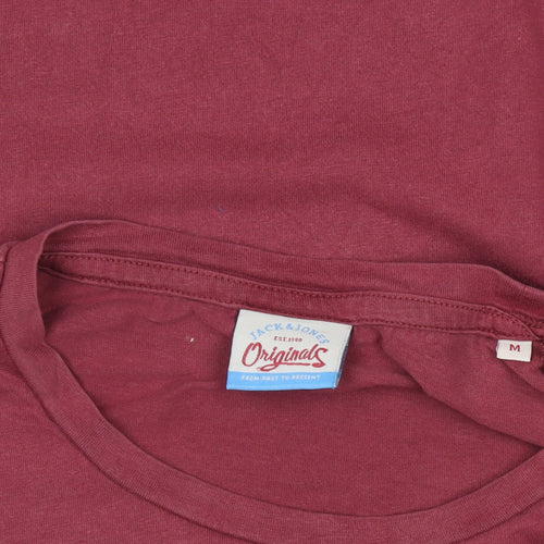 Jack & Jones Men's Red Cotton Crew Neck Short Sleeve T-Shirt Size M