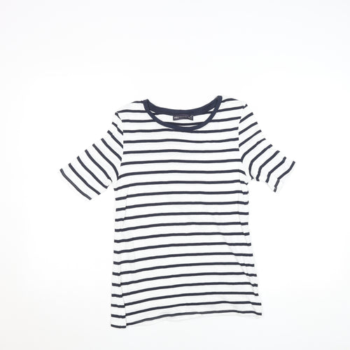 Marks and Spencer Womens Navy White Striped T-Shirt Size 10 Cotton Stretch