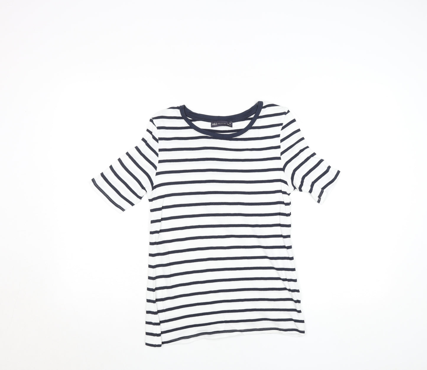 Marks and Spencer Womens Navy White Striped T-Shirt Size 10 Cotton Stretch