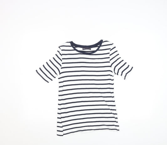 Marks and Spencer Womens Navy White Striped T-Shirt Size 10 Cotton Stretch