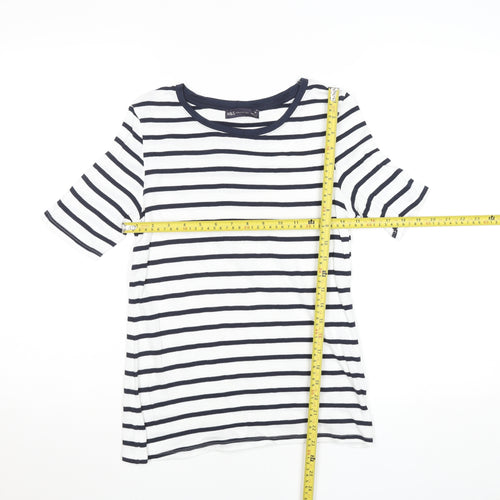 Marks and Spencer Womens Navy White Striped T-Shirt Size 10 Cotton Stretch