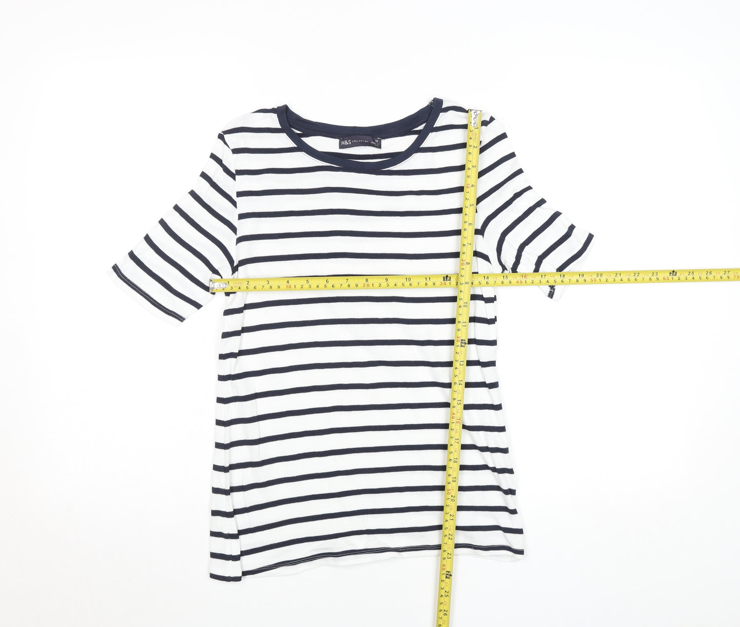 Marks and Spencer Womens Navy White Striped T-Shirt Size 10 Cotton Stretch