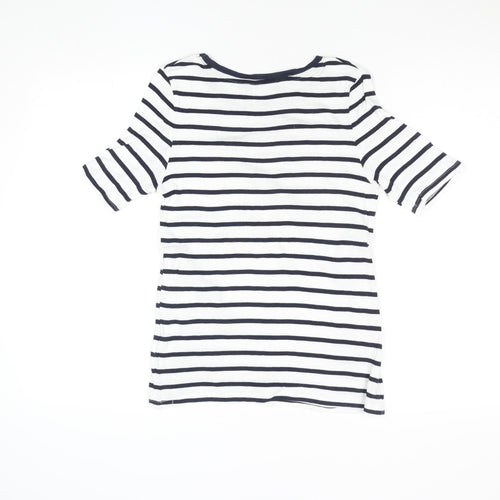 Marks and Spencer Womens Navy White Striped T-Shirt Size 10 Cotton Stretch