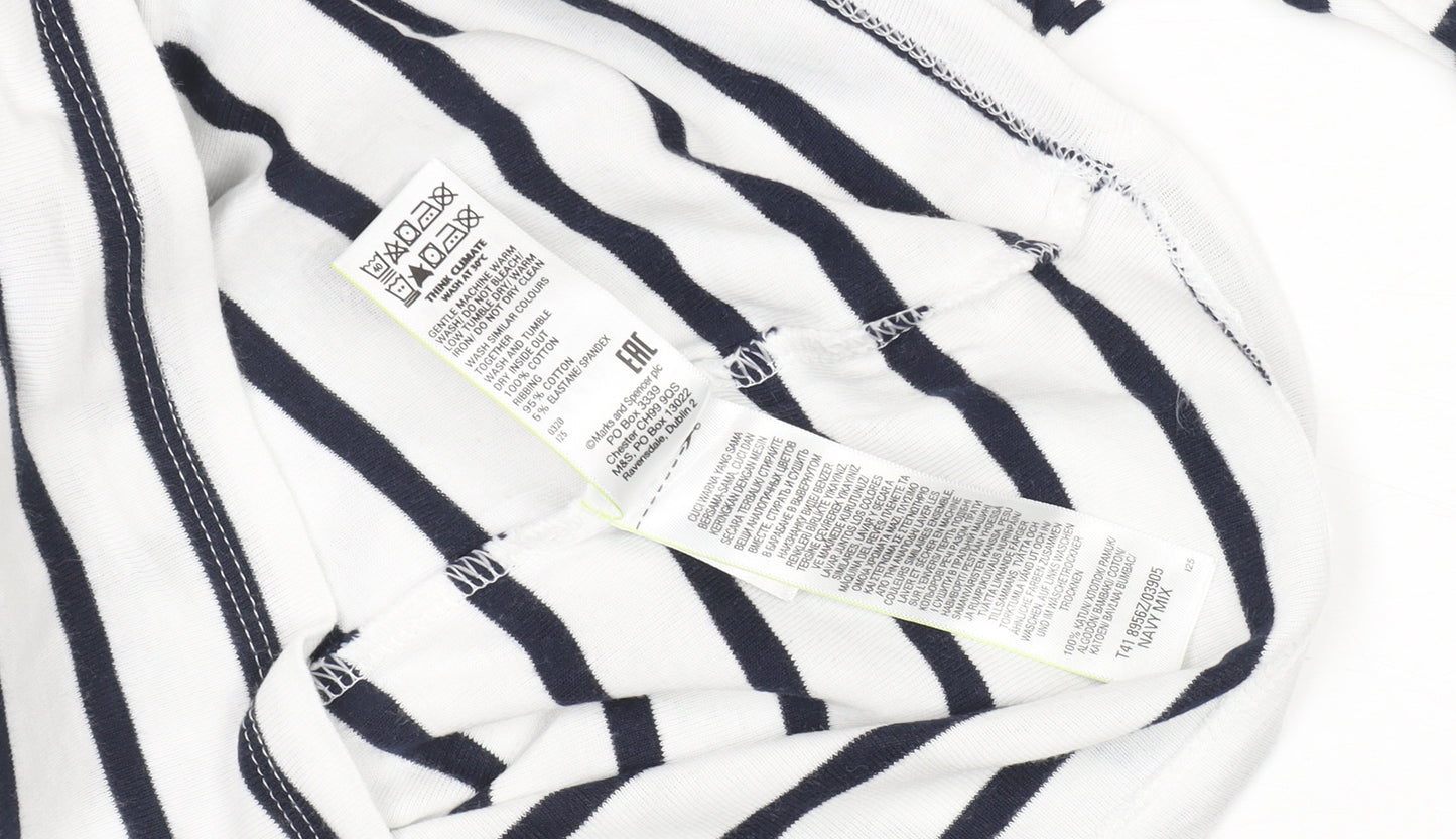 Marks and Spencer Womens Navy White Striped T-Shirt Size 10 Cotton Stretch