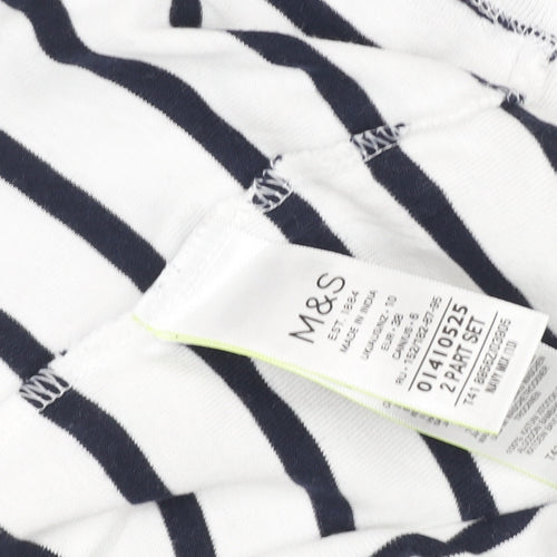 Marks and Spencer Womens Navy White Striped T-Shirt Size 10 Cotton Stretch
