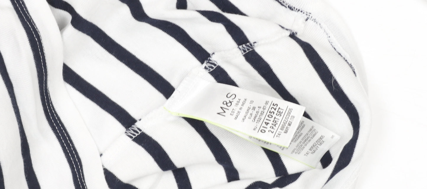 Marks and Spencer Womens Navy White Striped T-Shirt Size 10 Cotton Stretch
