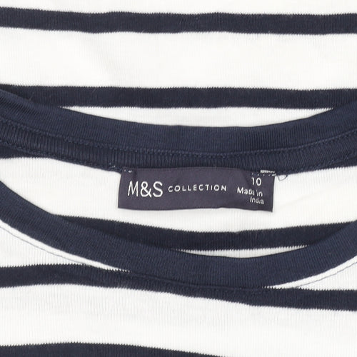 Marks and Spencer Womens Navy White Striped T-Shirt Size 10 Cotton Stretch