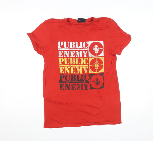 Public Enemy Boys Red Graphic Band T-Shirt 12-13 Years Cotton