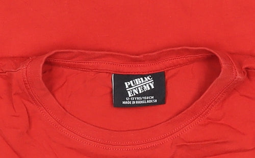 Public Enemy Boys Red Graphic Band T-Shirt 12-13 Years Cotton
