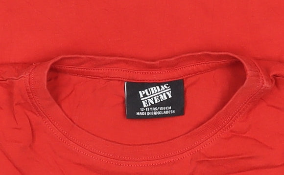 Public Enemy Boys Red Graphic Band T-Shirt 12-13 Years Cotton