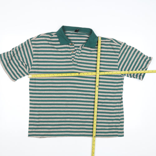 Dazy Men's Green Striped Viscose Polo Shirt Size L