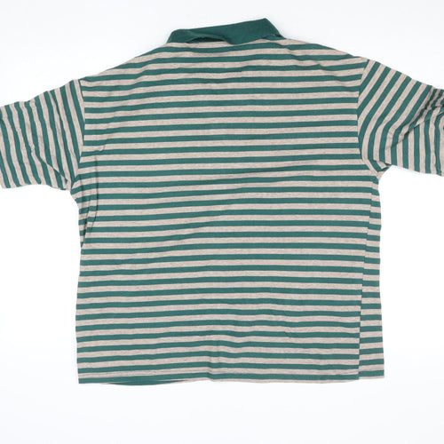 Dazy Men's Green Striped Viscose Polo Shirt Size L