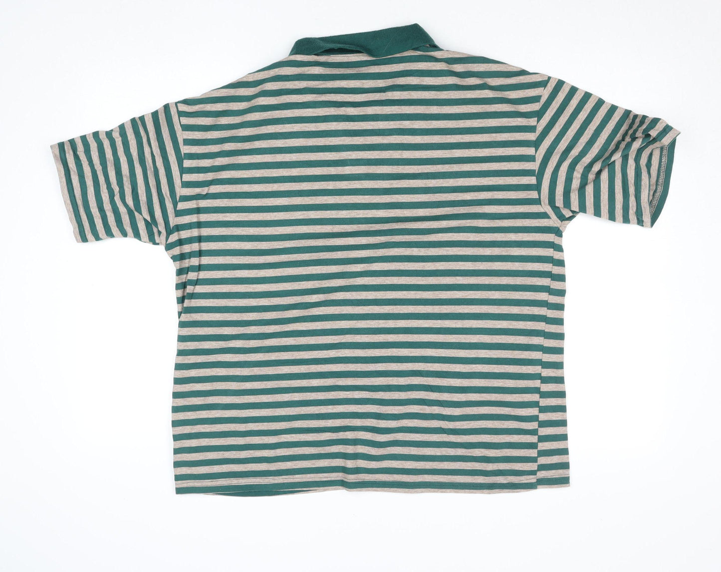 Dazy Men's Green Striped Viscose Polo Shirt Size L