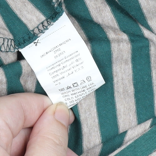 Dazy Men's Green Striped Viscose Polo Shirt Size L