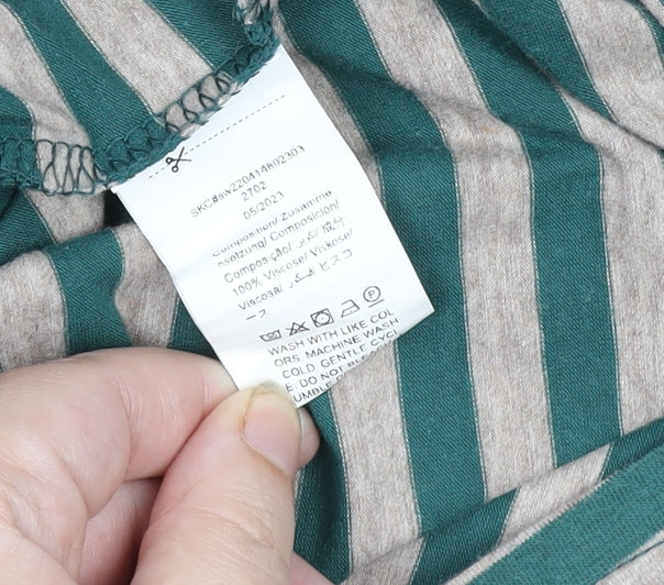 Dazy Men's Green Striped Viscose Polo Shirt Size L