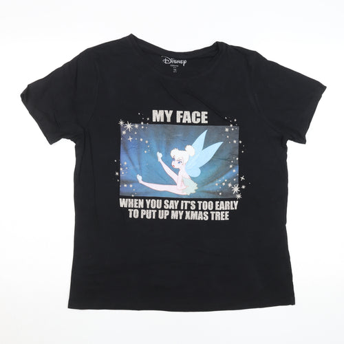 Disney Women's Black Tinker Bell Christmas Graphic T-Shirt Size 14