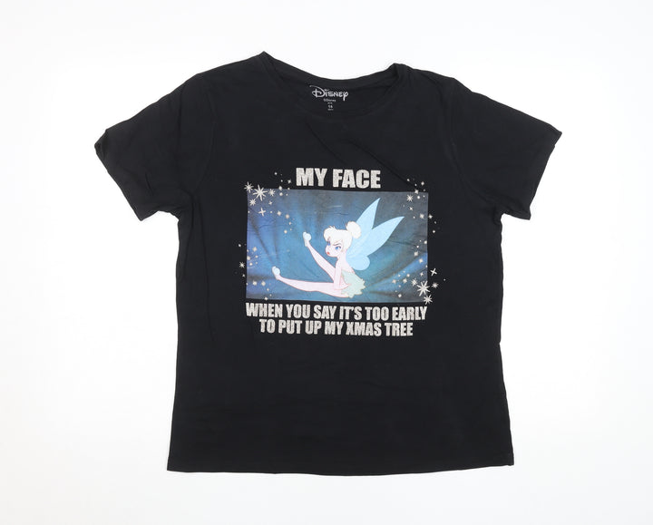 Disney Women's Black Tinker Bell Christmas Graphic T-Shirt Size 14