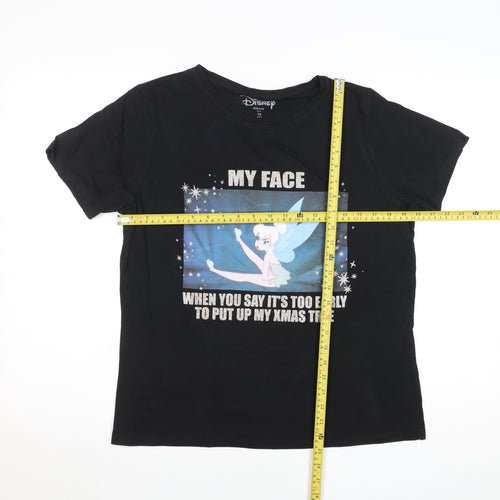 Disney Women's Black Tinker Bell Christmas Graphic T-Shirt Size 14