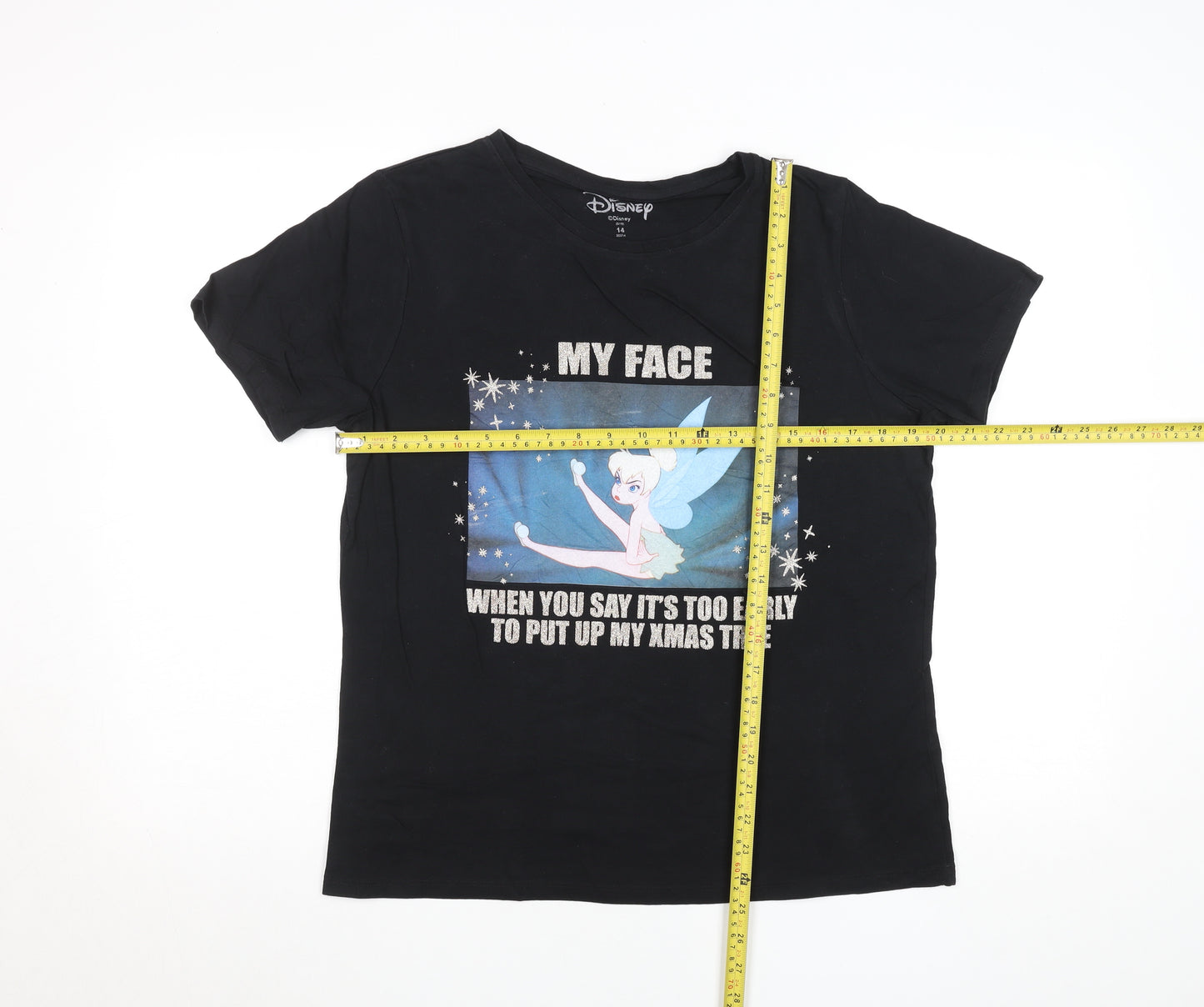 Disney Women's Black Tinker Bell Christmas Graphic T-Shirt Size 14