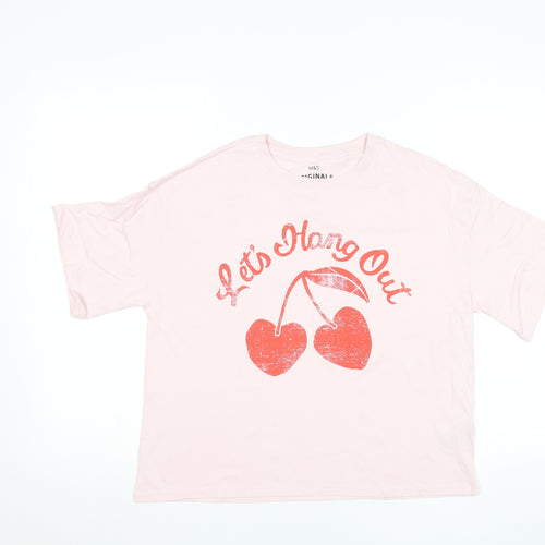 Marks and Spencer Teens Pink Basic Crew Neck Funny T-Shirt Size 14