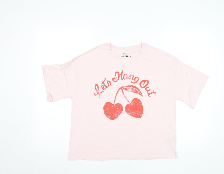 Marks and Spencer Teens Pink Basic Crew Neck Funny T-Shirt Size 14