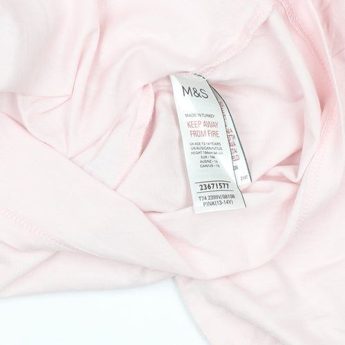 Marks and Spencer Teens Pink Basic Crew Neck Funny T-Shirt Size 14