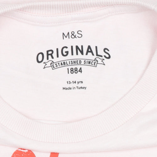 Marks and Spencer Teens Pink Basic Crew Neck Funny T-Shirt Size 14