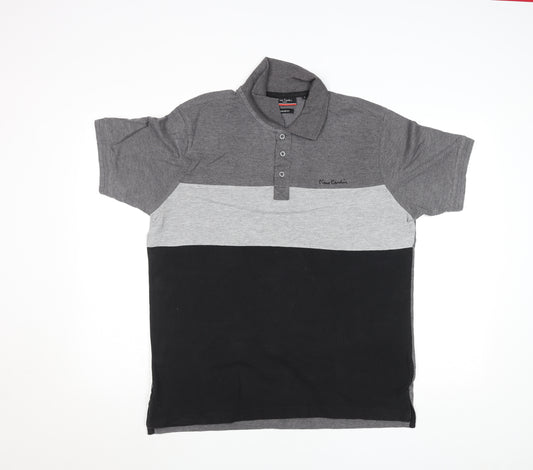 Pierre Cardin Men's Grey Colourblock Regular Fit Cotton Polo Shirt L