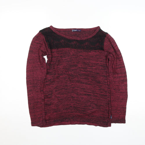 Redgirl Women's Red Lace Panel Long Sleeve Knit Top XS