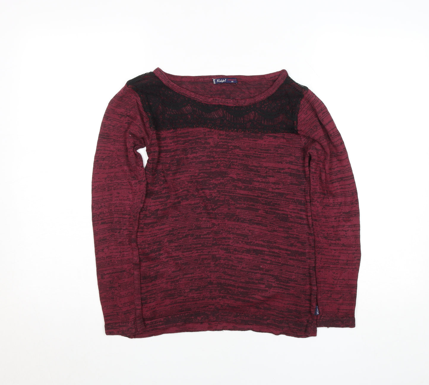 Redgirl Women's Red Lace Panel Long Sleeve Knit Top XS