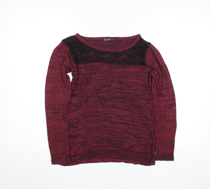 Redgirl Women's Red Lace Panel Long Sleeve Knit Top XS