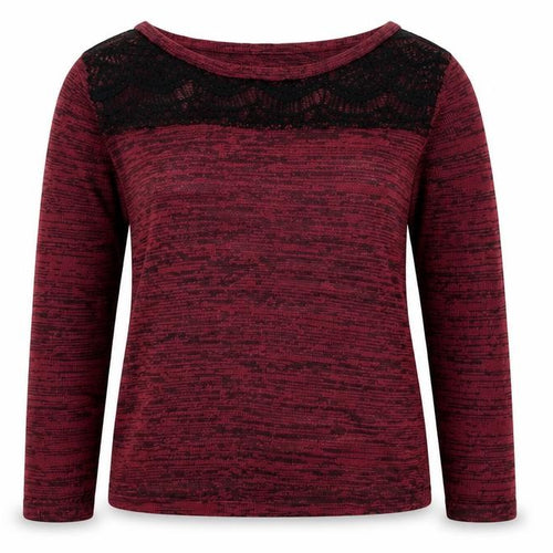 Redgirl Women's Red Lace Panel Long Sleeve Knit Top XS