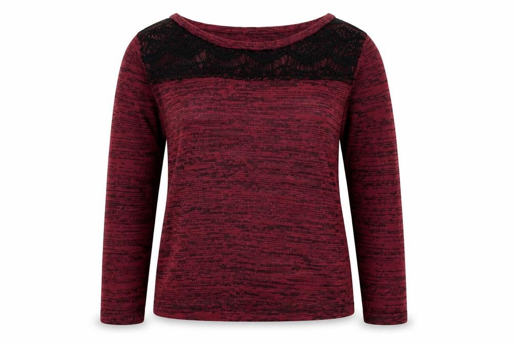 Redgirl Women's Red Lace Panel Long Sleeve Knit Top XS