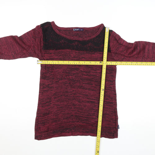 Redgirl Women's Red Lace Panel Long Sleeve Knit Top XS