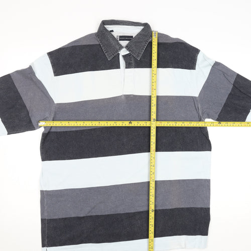 Daniel Hechter Men's Blue Striped Long Sleeve Cotton Rugby Shirt M
