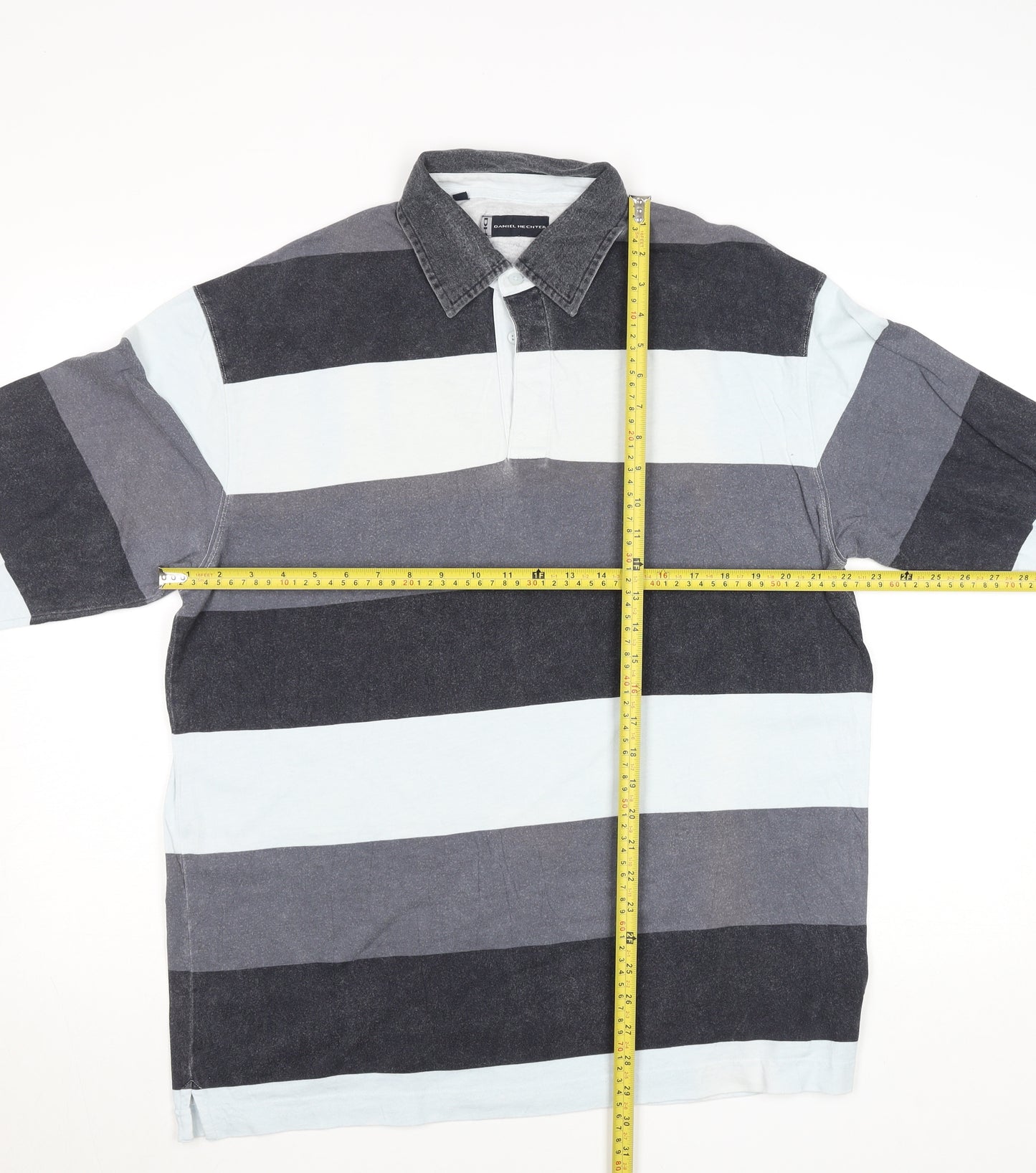 Daniel Hechter Men's Blue Striped Long Sleeve Cotton Rugby Shirt M