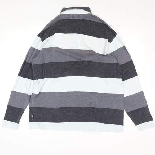 Daniel Hechter Men's Blue Striped Long Sleeve Cotton Rugby Shirt M