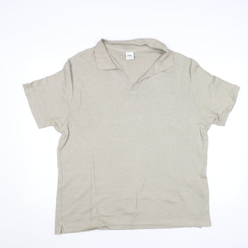 Zara Men's Beige Knit Polo Shirt Size L Short Sleeve Casual Top