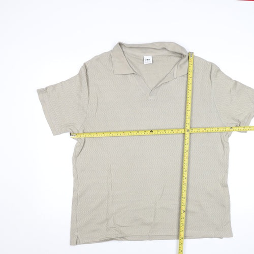 Zara Men's Beige Knit Polo Shirt Size L Short Sleeve Casual Top