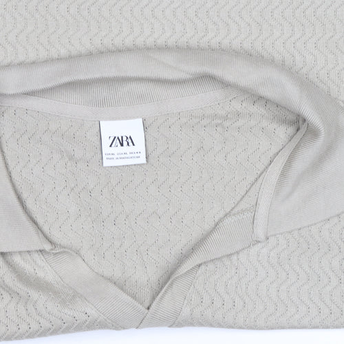 Zara Men's Beige Knit Polo Shirt Size L Short Sleeve Casual Top