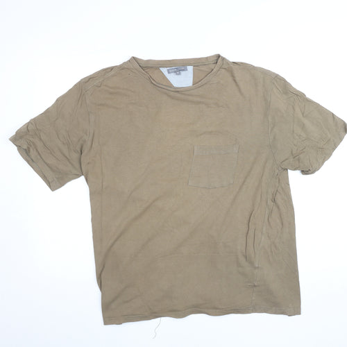 Boston Crew Men's Beige Short Sleeve Cotton Crew Neck T-Shirt Size M