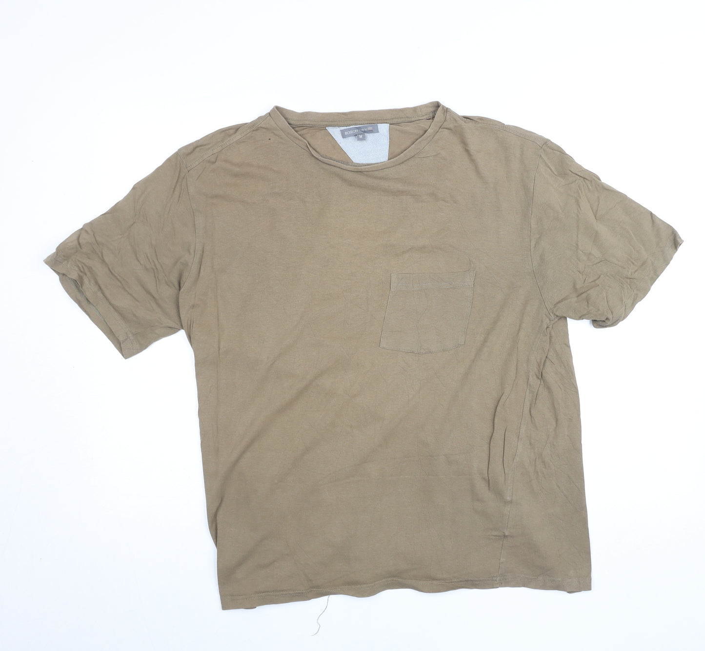 Boston Crew Men's Beige Short Sleeve Cotton Crew Neck T-Shirt Size M