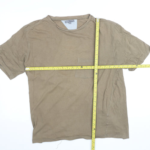 Boston Crew Men's Beige Short Sleeve Cotton Crew Neck T-Shirt Size M
