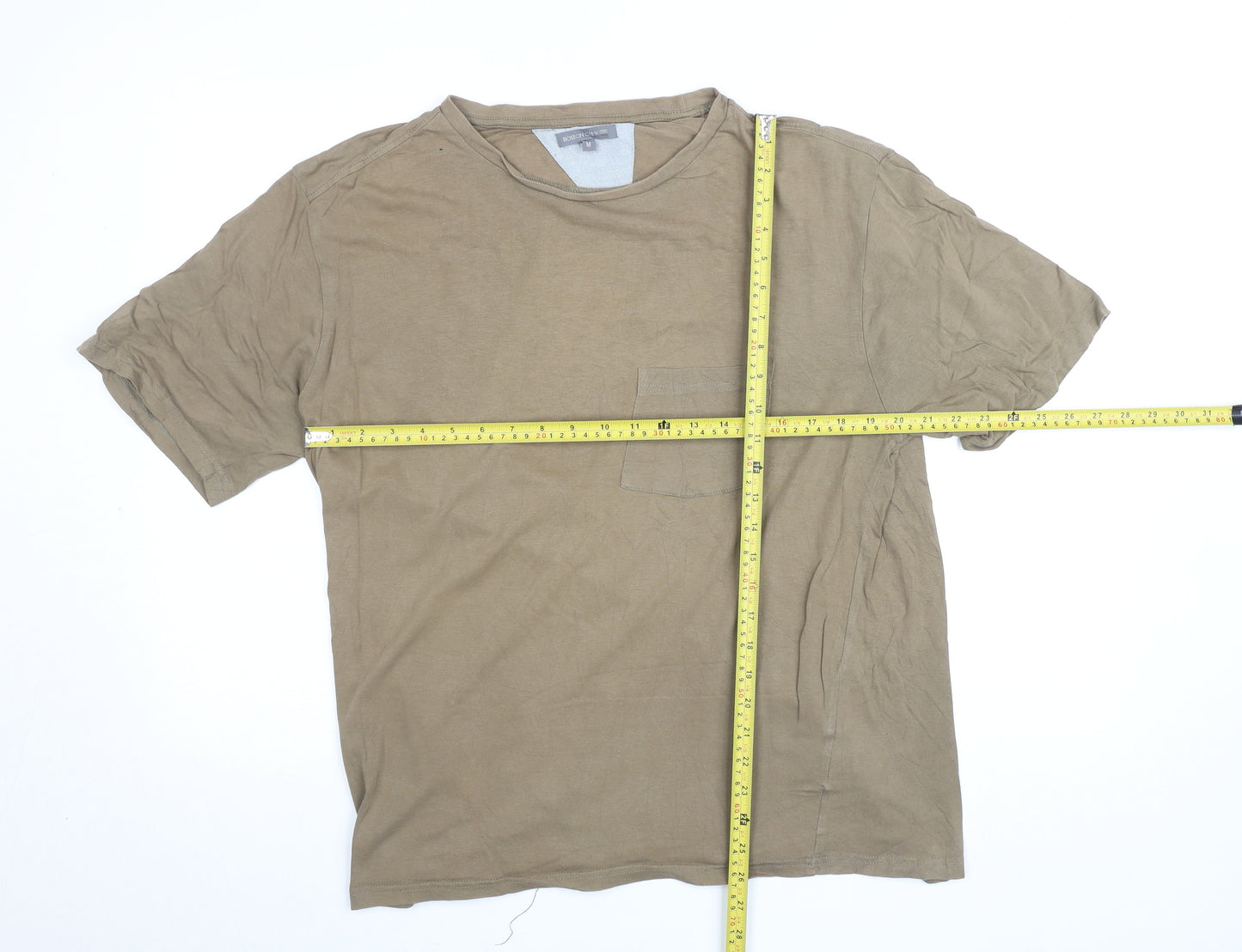 Boston Crew Men's Beige Short Sleeve Cotton Crew Neck T-Shirt Size M