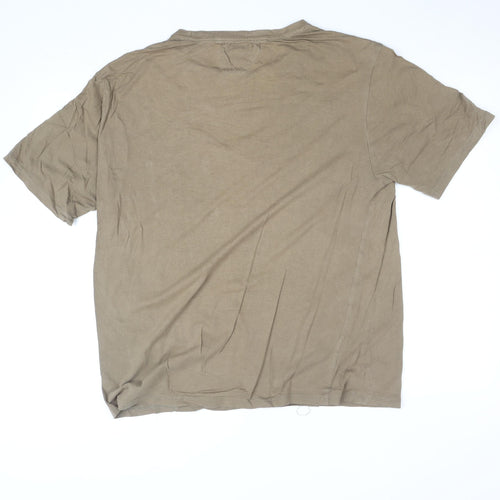 Boston Crew Men's Beige Short Sleeve Cotton Crew Neck T-Shirt Size M