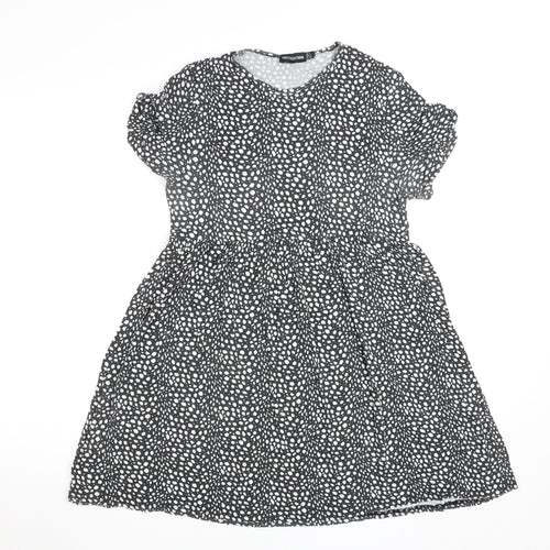 PrettyLittleThing Women's Black Animal Print Skater Dress UK 8