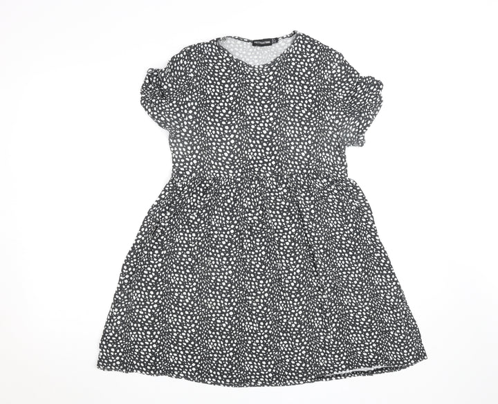 PrettyLittleThing Women's Black Animal Print Skater Dress UK 8