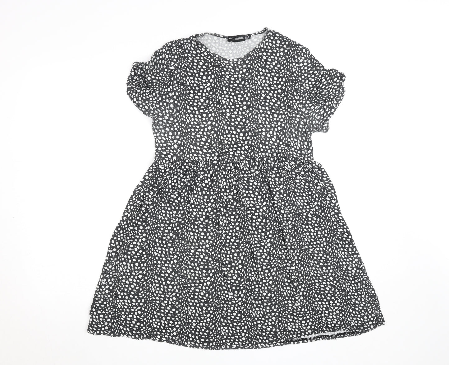 PrettyLittleThing Women's Black Animal Print Skater Dress UK 8
