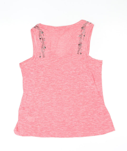 Next Women's Pink Beaded V-Neck Sleeveless Tank Top Size 10